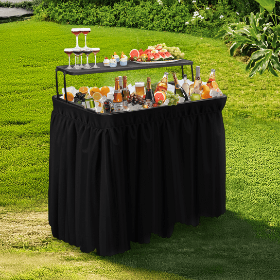 Ktaxon Ice Table Featuring an Additional Storage Shelf, Portable Cooler Side Table with Detachable Skirt, Ideal for Patio, Indoor & Outdoor Bars, Suitable for Events Parties Black