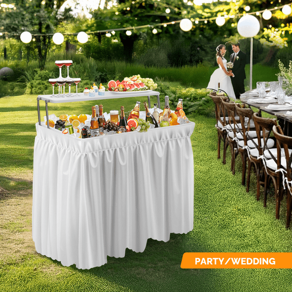 Ktaxon Ice Table Featuring an Additional Storage Shelf, Portable Cooler Side Table with Detachable Skirt, Ideal for Patio, Indoor & Outdoor Bars, Suitable for Events  Parties White