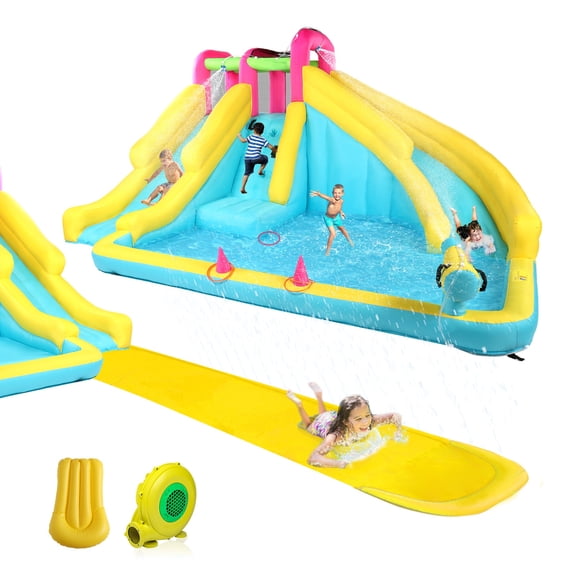 Ktaxon Inflatable Bounce House with 20ft Extended Lawn Slide, Water Slide Bounce House, Inflatable Water Slide Park for Party, Backyard, Lawn