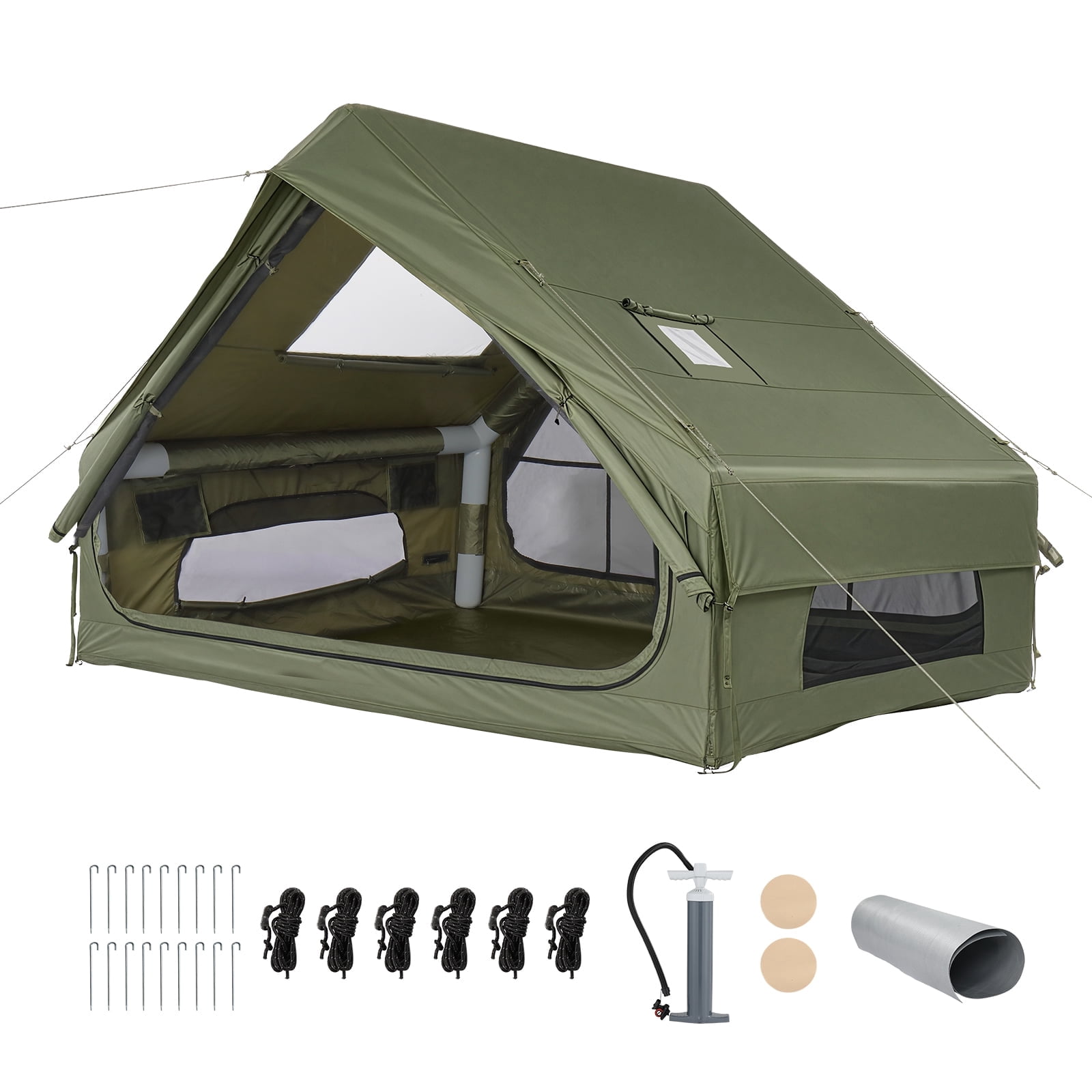 Ktaxon Inflatable Tent with Hand Pump for Camping, Easy Setup Air Glamping Tents, All-Weather Waterproof Blow up Camping Tent for Family, Green