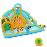 Ktaxon Inflatable Water Slide Park with Air Blower, Kids Bouncy Castle with Big Slide, Climbing Wall, Jumping and Splash Pool