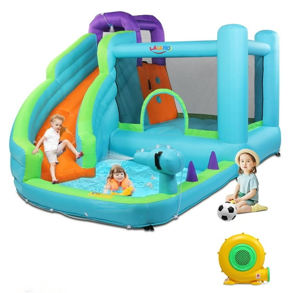Ktaxon Inflatable Water Slide Park with Air Blower, Kids Bouncy Castle with Big Slide, Climbing Wall, Jumping and Splash Pool