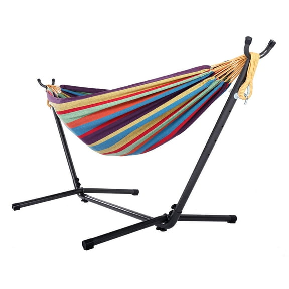 Ktaxon Patio Outdoor Double Hammock Stand Set Portable Bag Colorful, Little Colored Stripes