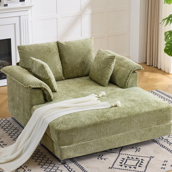 Ktaxon Jacquard Plush Fabric Chaise Lounge, Sofa Bed with Acrylic Legs, Floating Sleeper with Pillow Armrest, 2-Person Seating for Living Room & Game Room Green