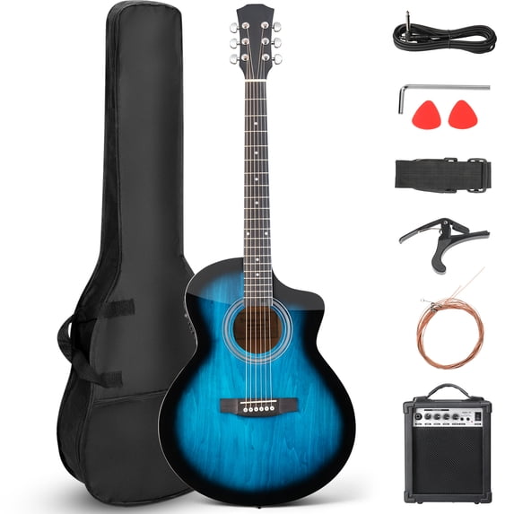 Ktaxon KMA102 41 Inch JF Cutaway Acoustic Electric Guitar, Basswood Guitar with 15W Built-in Speaker, EQ Control, Gloss Blue