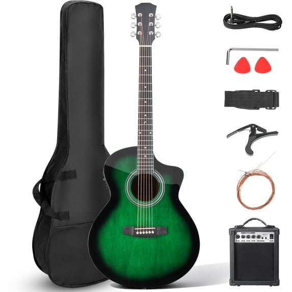 Ktaxon KMA102 41 Inch JF Cutaway Acoustic Electric Guitar, Basswood Guitar with 15W Built-in Speaker, EQ Control, Gloss Green