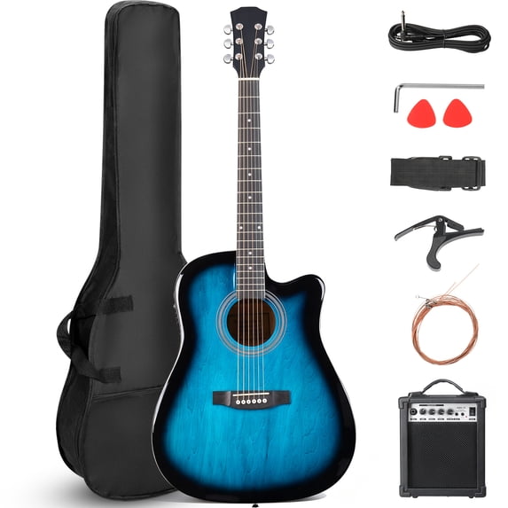 Ktaxon KMA103 41 Inch Cutaway Acoustic Electric Guitar, Basswood Guitar with 15W Built-in Speaker, EQ Control, Gloss Blue
