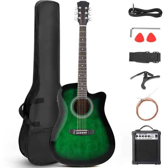 Ktaxon KMA103 41 Inch Cutaway Acoustic Electric Guitar, Basswood Guitar with 15W Built-in Speaker, EQ Control, Gloss Green