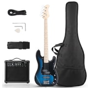 Ktaxon 46in 4 String Electric Bass with 20W Amp, Dual Open Top, Single Pickup, for Beginners & Musicians, Transparent Blue