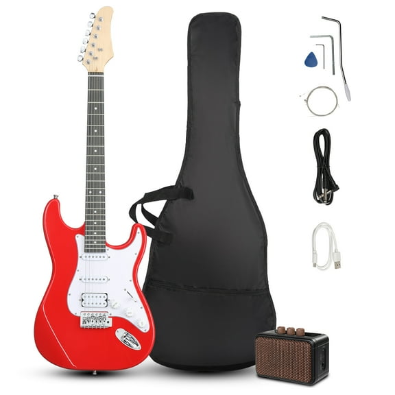 Ktaxon KST 39in Electric Guitar Starter Kit with 5W Bluetooth Amp, Gig Bag, Strap & Accessories – Right-Handed, H-S-S Pickups, Red