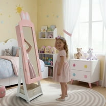 Ktaxon Kids Jewelry Armoire with Full-Length Mirror, Fabric Drawer, Freestanding Jewelry Cabinet & Vanity Organizer for Girls, Pink