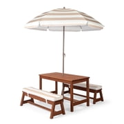Ktaxon Kids Picnic Table, Child Wooden Table Set with Cushion & Romovable Umbrella, Children Activity Furniture Set for Indoor Outdoor, Gift for Boys Girls, Dark Brown