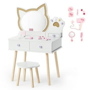 Ktaxon Kids' Vanity Table and Stool Makeup Dressing Set w/ Mirrors & Drawer, Pink