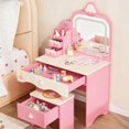 thumbnail image 1 of Ktaxon Kids' Vanity Table and Stool Set, Lighted Makeup Dressing Set w/ Mirrors & Drawer, Pink, 1 of 8