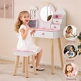 thumbnail image 1 of Ktaxon Kids' Wooden Vanity Table and Stool Set, Princess Makeup Dressing Table,Children's Furniture, Girls Gift, White, 1 of 9