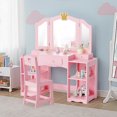 thumbnail image 1 of Ktaxon Kids' Wooden Vanity Table and Stool Set with Tri Folding Mirror, Princess Makeup Dressing Table,Children's Furniture, Girls Gift, Pink, 1 of 8