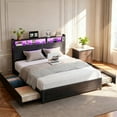thumbnail image 1 of Ktaxon King Size Bed Frame with Charging Station & LED Storage Headboard, Metal Platform Bed Frame with 4 Underbed Drawers for bedroom, Black, 1 of 8