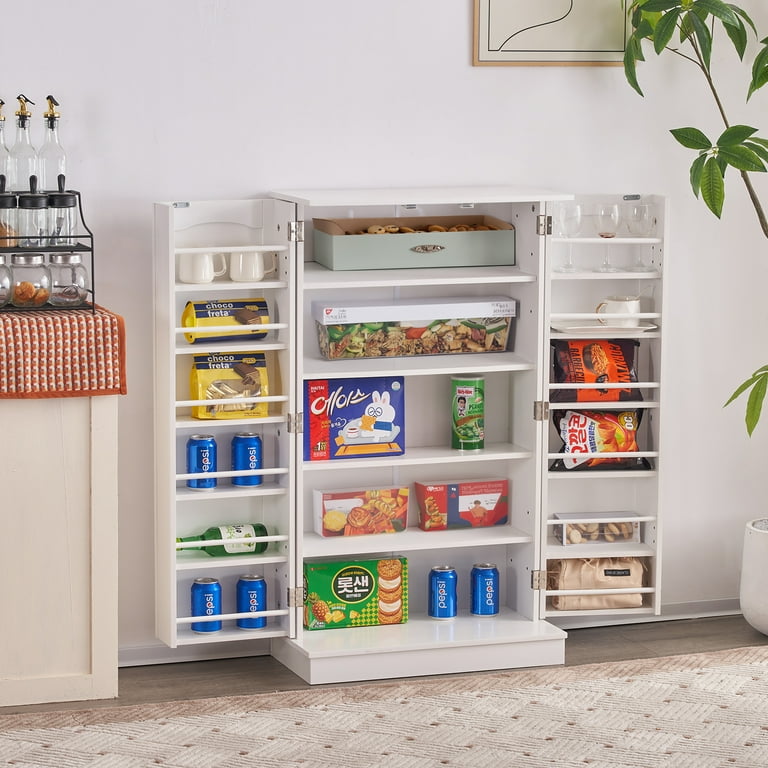 Sugift 41 White Kitchen Storage Cabinet Pantry Storage Freestanding Buffet Cupboards with Doors Adjustable Shelves