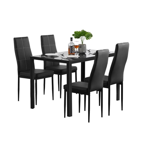 Ktaxon Kitchen Table sets with 4 Leather Padded Chairs Dinner Table Set for Breakfast Dining Room Kitchen Furniture, Black