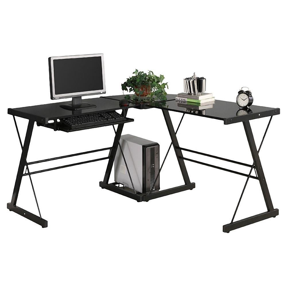 Ktaxon® LShape Computer Desk Corner Desk, Black with Black Glass,PC