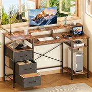 Ktaxon L-Shape Computer Desk with Charging Station 47 Inch Gaming Desk Concer PC Laptop Table with Drawers & Storage Shelves Workstation, Brown