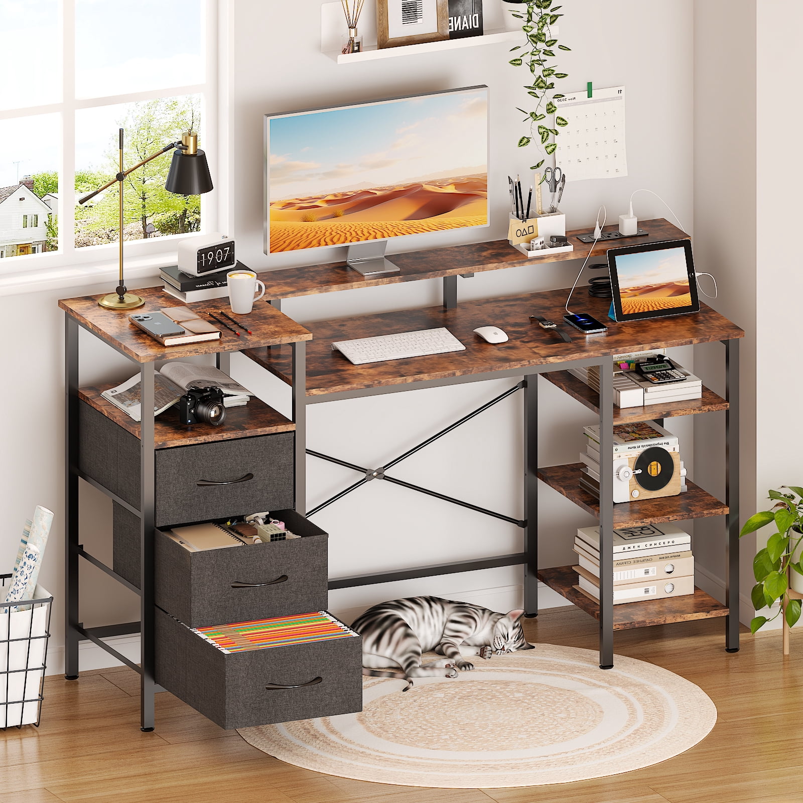 Ktaxon L-Shaped Corner Computer Desk, Black Glass PC Table