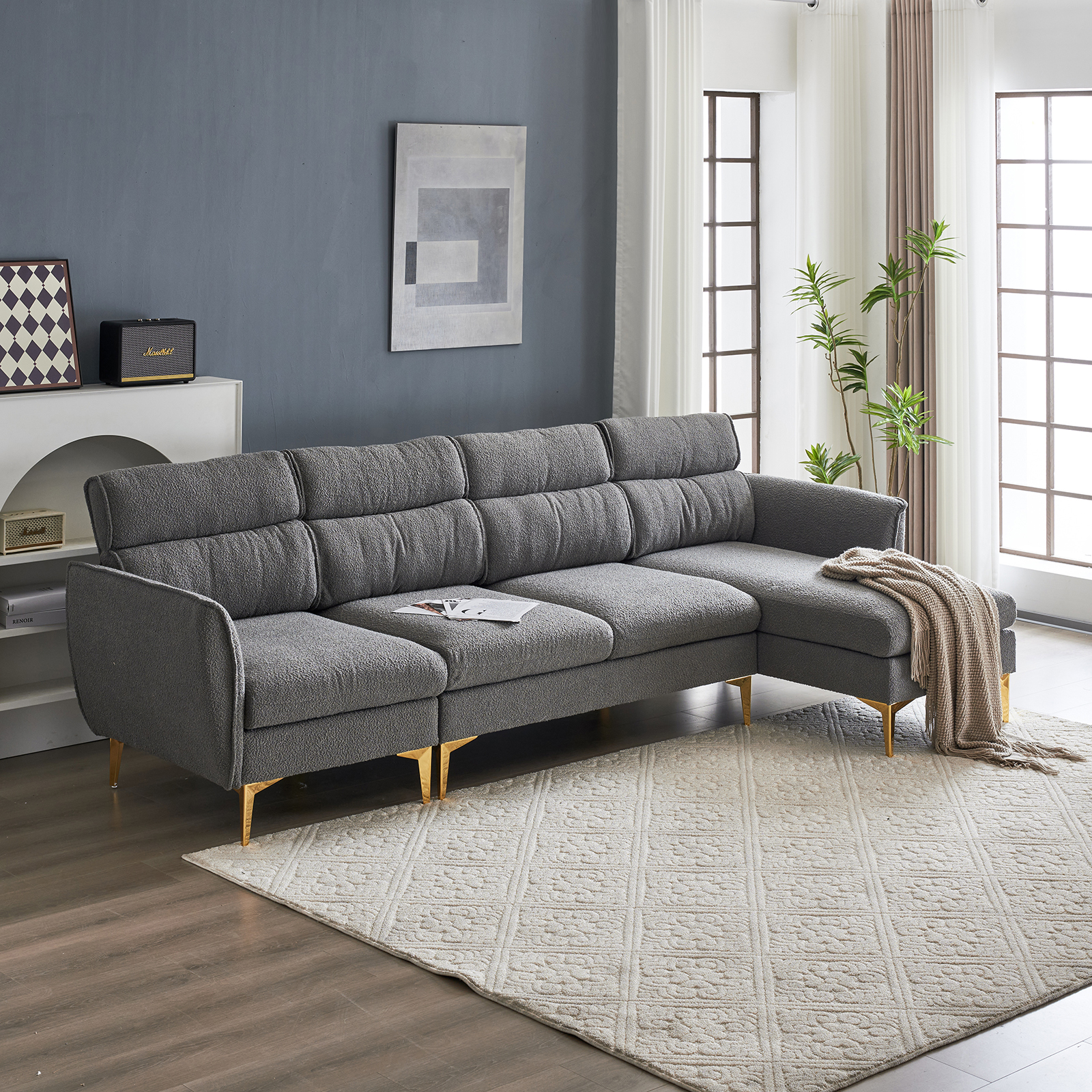 Ktaxon L Shape Sectional Sofa with Reversible Chaise, 112" Modern