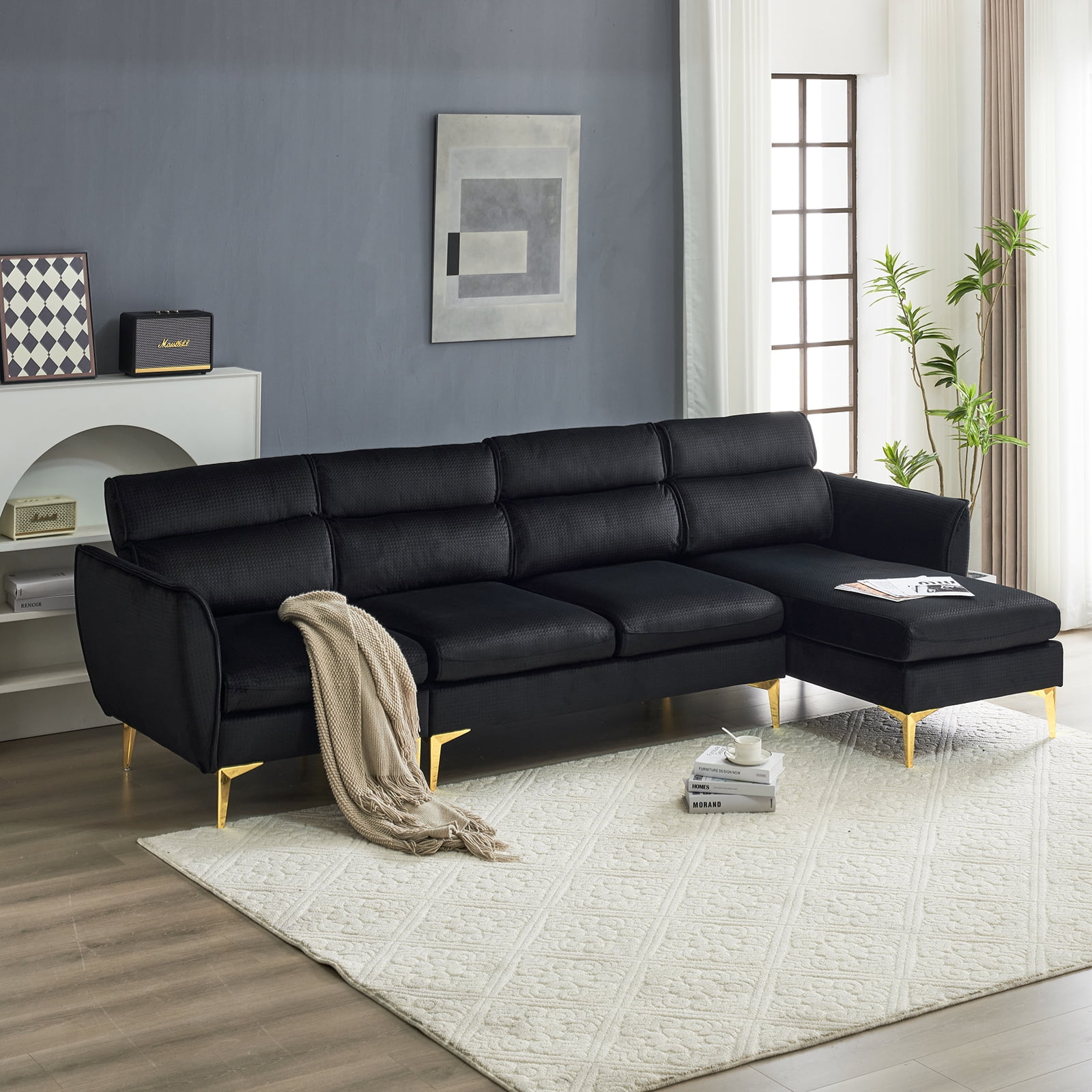 Ktaxon L Shape Sectional Sofa with Reversible Chaise, 112" Modern