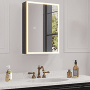 Ktaxon LED Lighted Bathroom Medicine Cabinet with Mirror, Wall Mounted Storage Cabinet w/ Dimmable, Memory function, Outlets & USB, 20"x28", Black