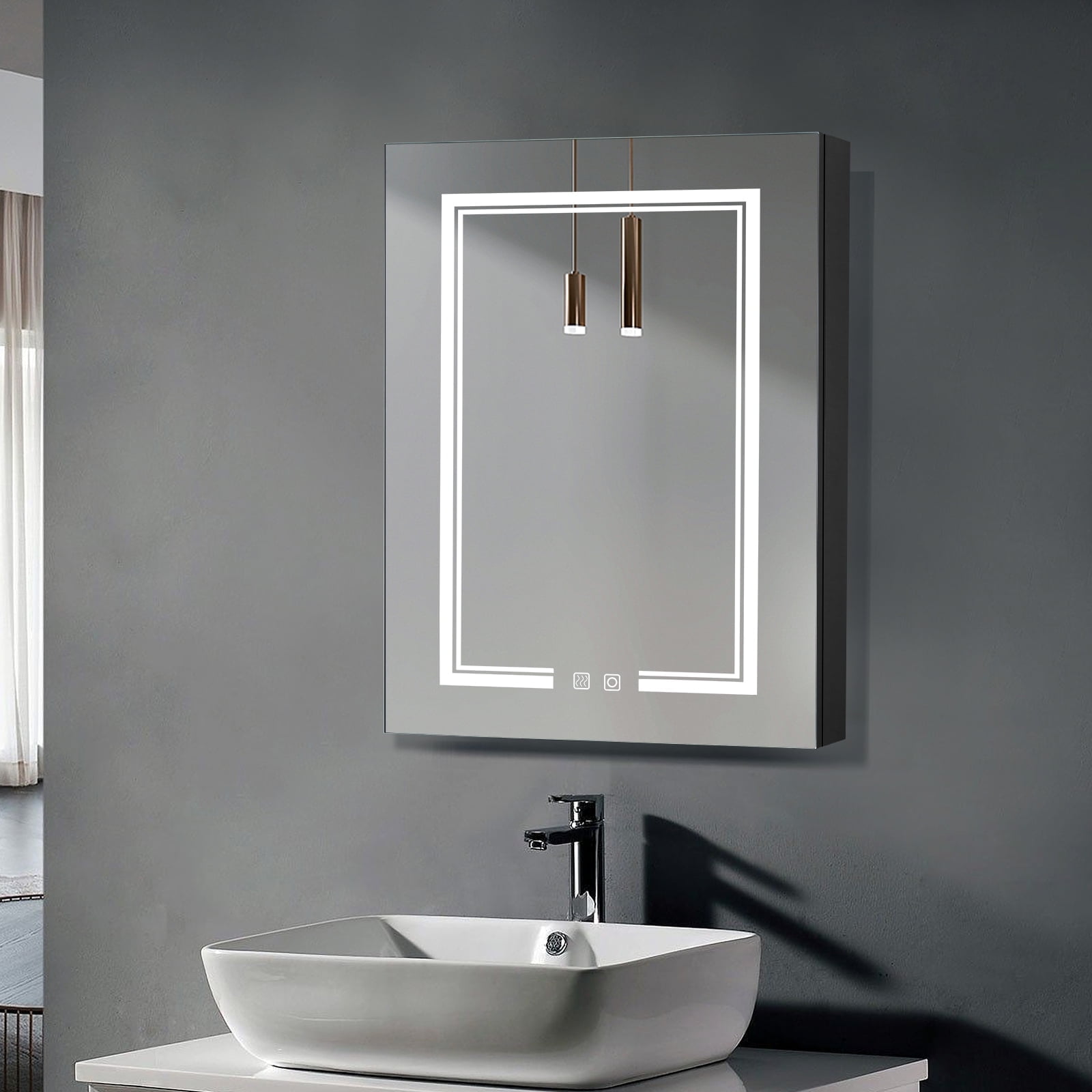 Ktaxon LED Mirrored Bathroom Wall Cabinet 20"x28" Medicine Cabinet with ...