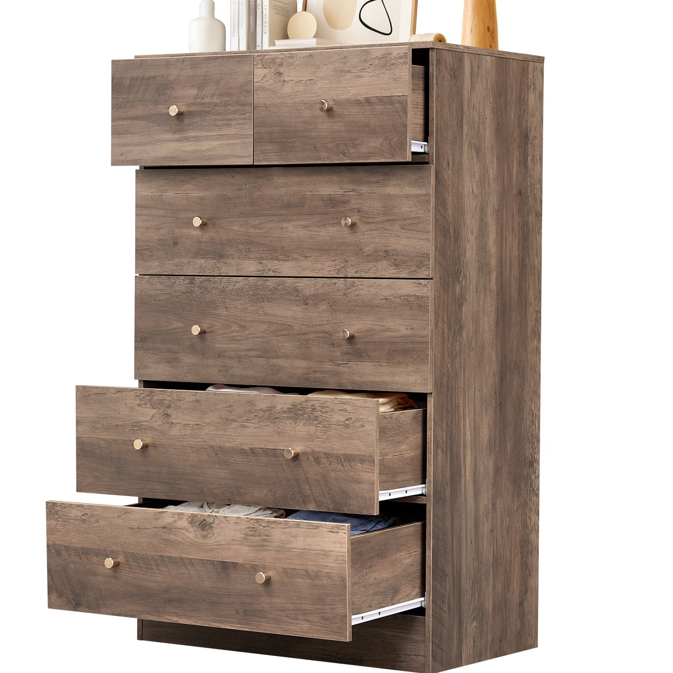 Ktaxon Laege 6 Drawers Dresser Chests for Bedroom, Wood Chset of Drawers,Dressers Organizer for Bedroom, Living Room,Hallway, Gray