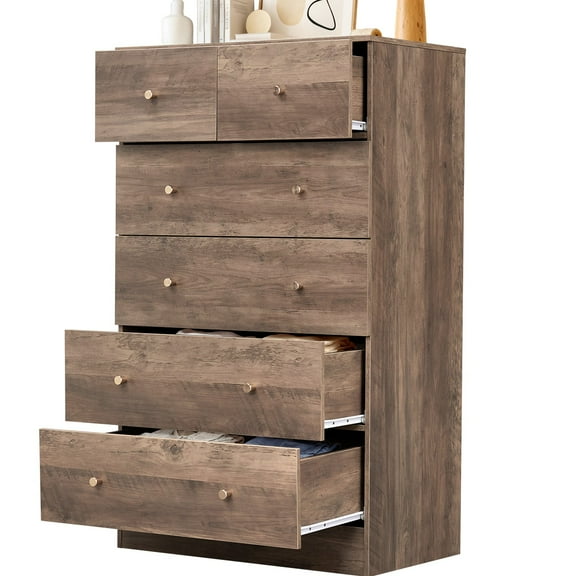Ktaxon Laege 6 Drawers Dresser Chests for Bedroom, Wood Chset of Drawers,Dressers Organizer for Bedroom, Living Room,Hallway, Gray