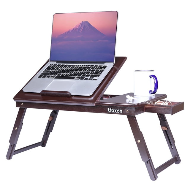 Ktaxon Lap Desk Wood Folding Tray Table Drawer Breakfast Bed Food Laptop TV Notebook