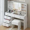 thumbnail image 1 of Ktaxon Large 47.2" Makeup Vanity with 3 Color Lights, Vanity Desk with USB Charging Station, Vanity Makeup Table with Visible Drawers, Hidden and Open Storage Shelves, White, 1 of 10