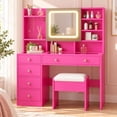 thumbnail image 1 of Ktaxon Large 47.2" Makeup Vanity with 3 Color Lights, Dressing Table with USB Charging Station, Pink, 1 of 10