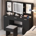 thumbnail image 1 of Ktaxon Large 47.24" Lighted Makeup Vanity Table Set with DIY Pegboard Design, 3-Drawer Dressing Table with Charging Station, Bedroom Makeup Table, Black, 1 of 12