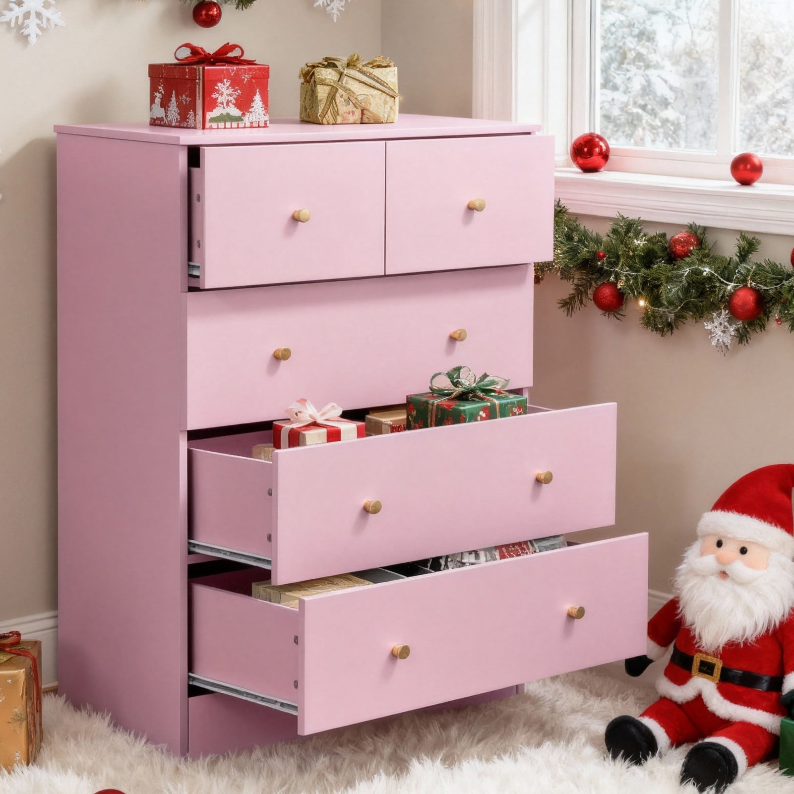 Ktaxon Large 5 Drawers Dresser Chests for Bedroom, Wood Chset of Drawers,Dressers Organizer for Bedroom, Living Room,Hallway, Pink