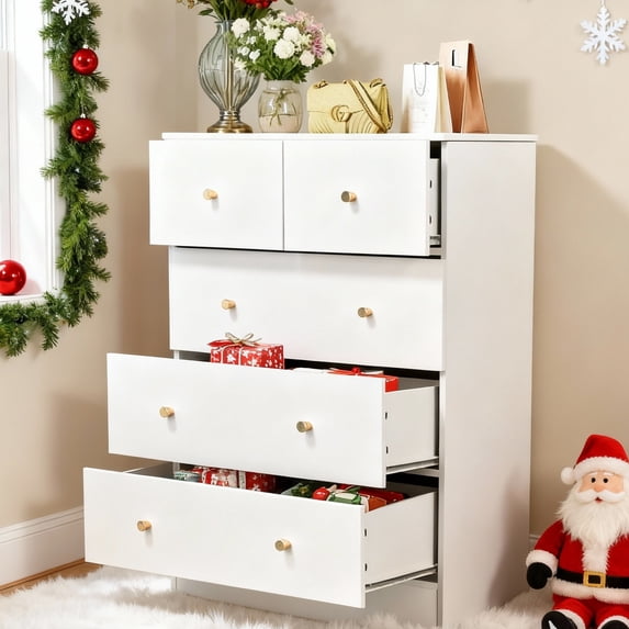 Ktaxon Large 5 Drawers Dresser Chests for Bedroom, Wood Chset of Drawers,Dressers Organizer for Bedroom, Living Room,Hallway, White