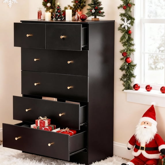 Ktaxon Large 6 Drawers Dresser Chests for Bedroom, Wood Chset of Drawers,Dressers Organizer for Bedroom, Living Room,Hallway, Black