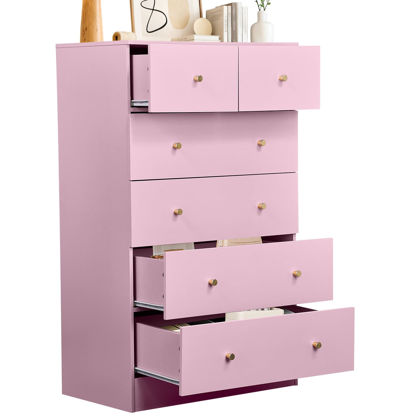 Ktaxon Large 6 Drawers Dresser Chests for Bedroom, Wood Chset of Drawers,Dressers Organizer for Bedroom, Living Room,Hallway, Pink