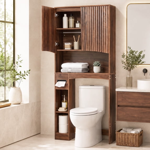 Ktaxon Large Fluted Over the Toilet Bathroom Storage Cabinet Space Saver, Walnut