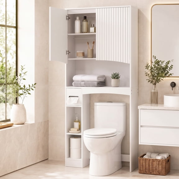 Ktaxon Large Fluted Over the Toilet Bathroom Storage Cabinet Space Saver, White