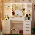 thumbnail image 1 of Ktaxon Large Makeup Vanity with 9 Drawers, Flutted Vanity Table Set with Lighted Mirror, Get Ready with Me, White, 1 of 7