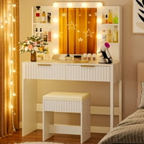 Ktaxon Lighted Makeup Vanity, White Vanity Table Set with 2 Drawer and Charging Station, Femal Gift