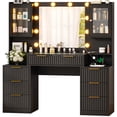 thumbnail image 1 of Ktaxon Large Makeup Vanity with 7 Drawers, Flutted Vanity Table Set with Lighted Mirror, Get Ready with Me, Black, 1 of 8