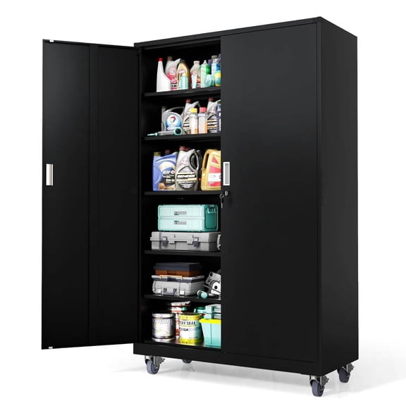 Ktaxon Large Metal Storage Cabinet with Wheels and Lock, Upgraded Height & Wide & Deep, 43''W x 20''D x 72''H, Steel Garage Storage Cabinet with 5 Adjustable Shelves