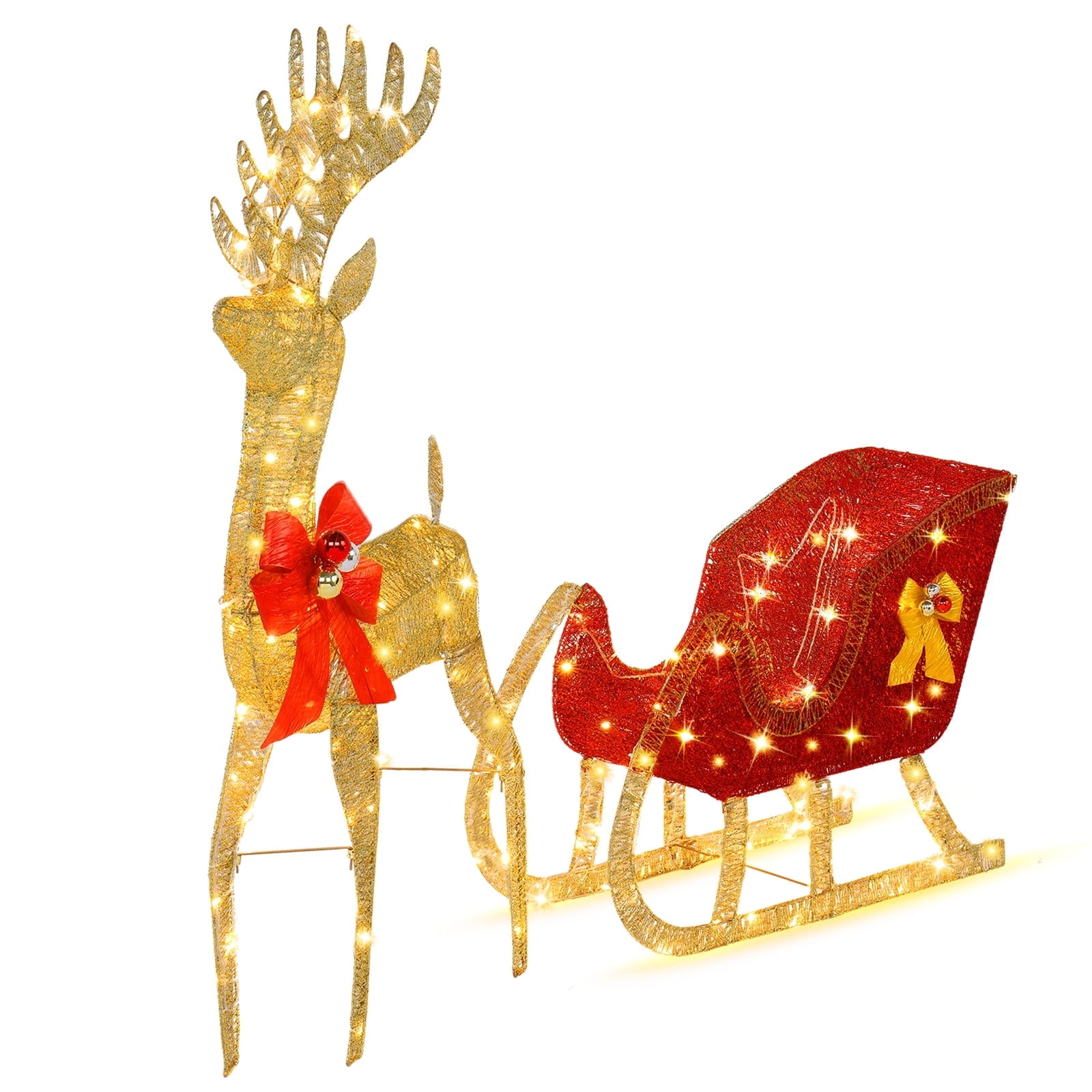 Ktaxon 3D Lighted Christmas 4ft Reindeer & Sle