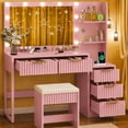 thumbnail image 1 of Ktaxon Flutted Makeup Vanity Table Set with 5 Drawer, Dressing Table w/Charging Station, Vanity Desk for Femal Gift, Pink, 1 of 9