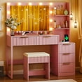 thumbnail image 1 of Ktaxon Flutted Makeup Vanity Table Set with 5 Drawer, Dressing Table w/Charging Station, Vanity Desk for Femal Gift, Pink, 1 of 11