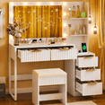 thumbnail image 1 of Ktaxon Flutted Makeup Vanity Table Set with 5 Drawer, Dressing Table w/Charging Station, Vanity Desk for Femal Gift, White, 1 of 9
